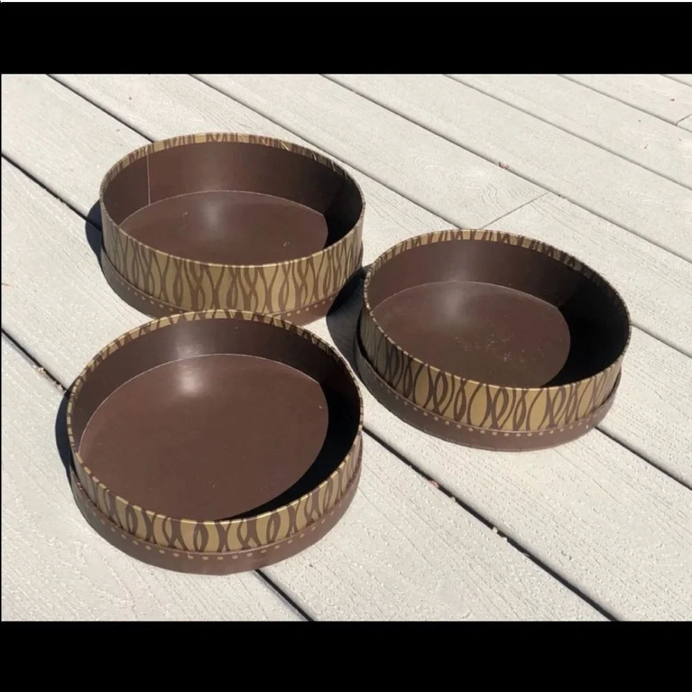 Brown & Gold Nesting Decorative Box Set | Round Storage Boxes | Boho Home Decor